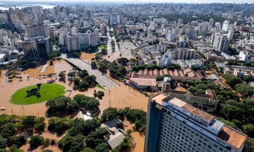 Área de Porto Alegre alagada — Foto: Gustavo Mansur/Palácio Piratini