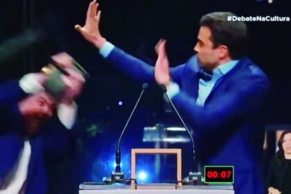 Marçal provoca Datena, que o agride com uma cadeirada em debate da TV Cultura — Foto: Reprodução TV