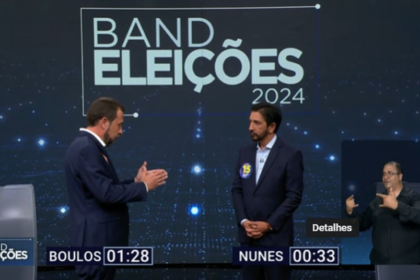 Guilherme Boulos e Ricardo Nunes durante o debate da Band, no segundo turno das eleições — Foto: Reprodução/YouTube - Band