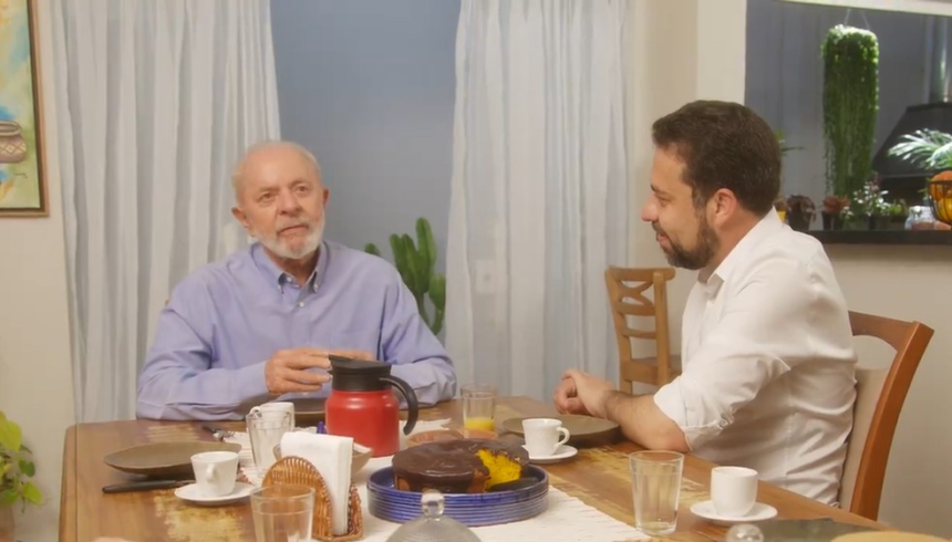 Lula participa do primeiro programa do horário eleitoral de Guilherme Boulos, candidato do Psol à Prefeitura de São Paulo — Foto: Reprodução/X - Guilherme Boulos