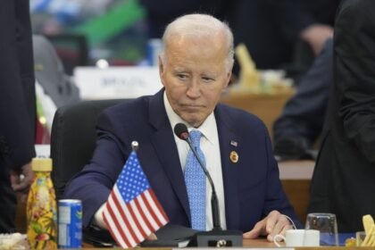 O presidente dos EUA, Joe Biden, participa da reunião de cúpula dp G20, no Rio de Janeiro (RJ) — Foto: Eraldo Peres/AP