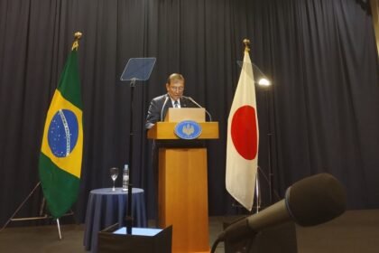 Primeiro-Ministro do Japão, Shigeru Ishiba, concede entrevista coletiva após a Cúpula do G20, no Rio de Janeiro — Foto: Paula Martini/Valor