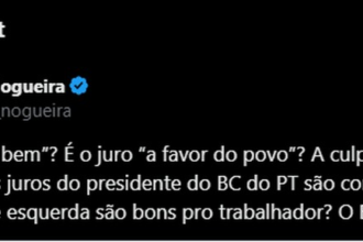 Post no X de Ciro Nogueira cobrando posicionamento do governo Lula sobre a alta da Selic nesta quarta (29/01/2025) — Foto: X/@ciro_nogueira